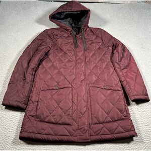 Weatherproof Quilted Jacket Womens‎ Small Maroon Full Zip Hooded Insulated Gear